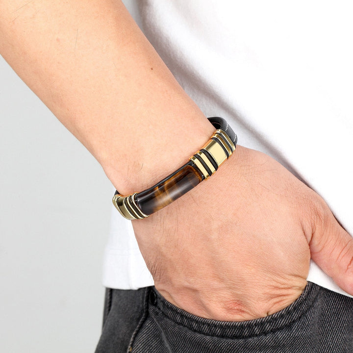 Leren herenarmband met magnetisch ontwerp van roestvrij staal - Vulcan