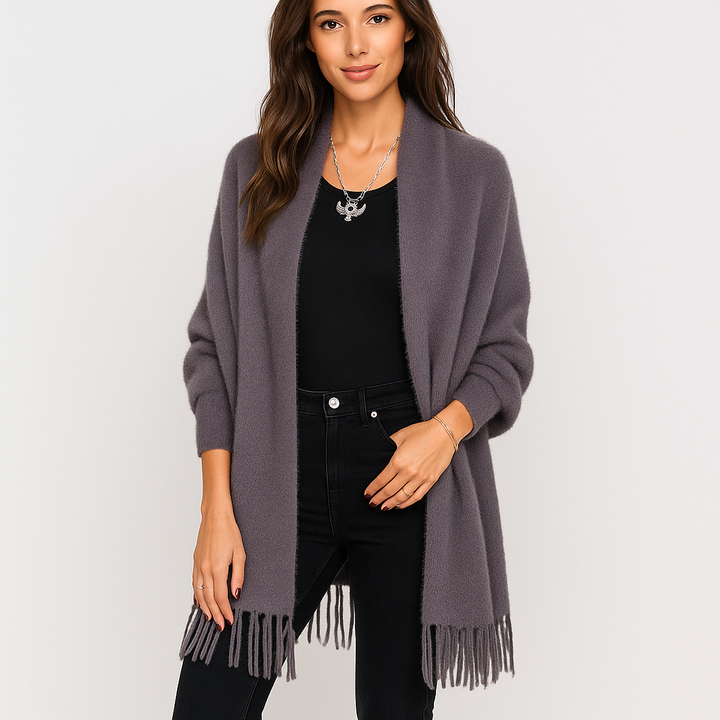 Modern lang damesvest met decoratieve franjes - Malkova