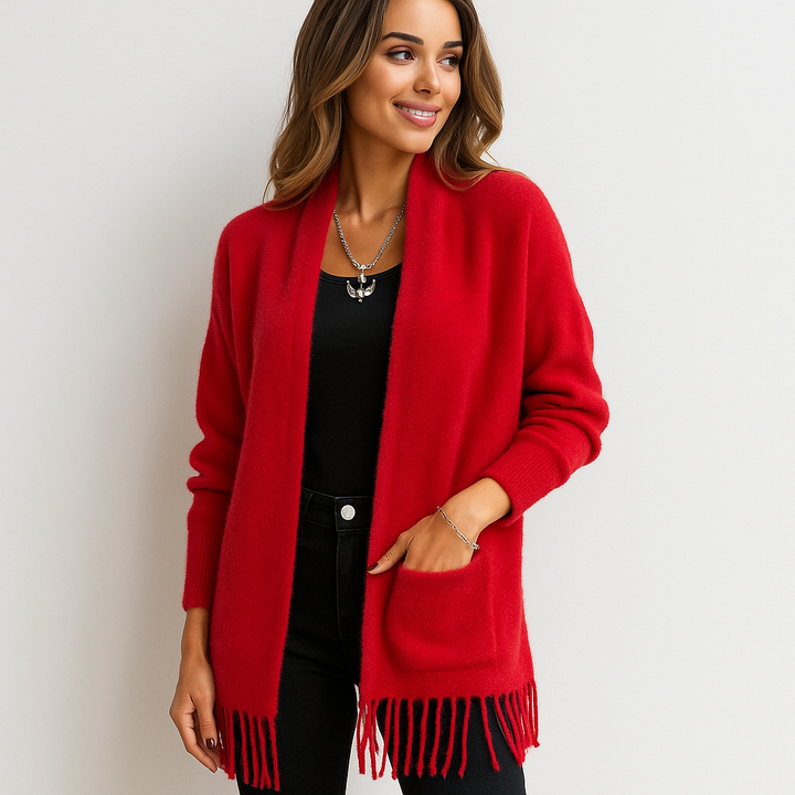 Modern lang damesvest met decoratieve franjes - Malkova