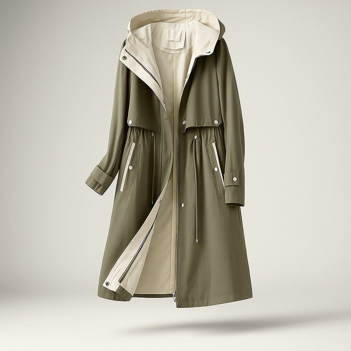 Lange trenchcoat voor dames met verstelbare capuchon - Isolde