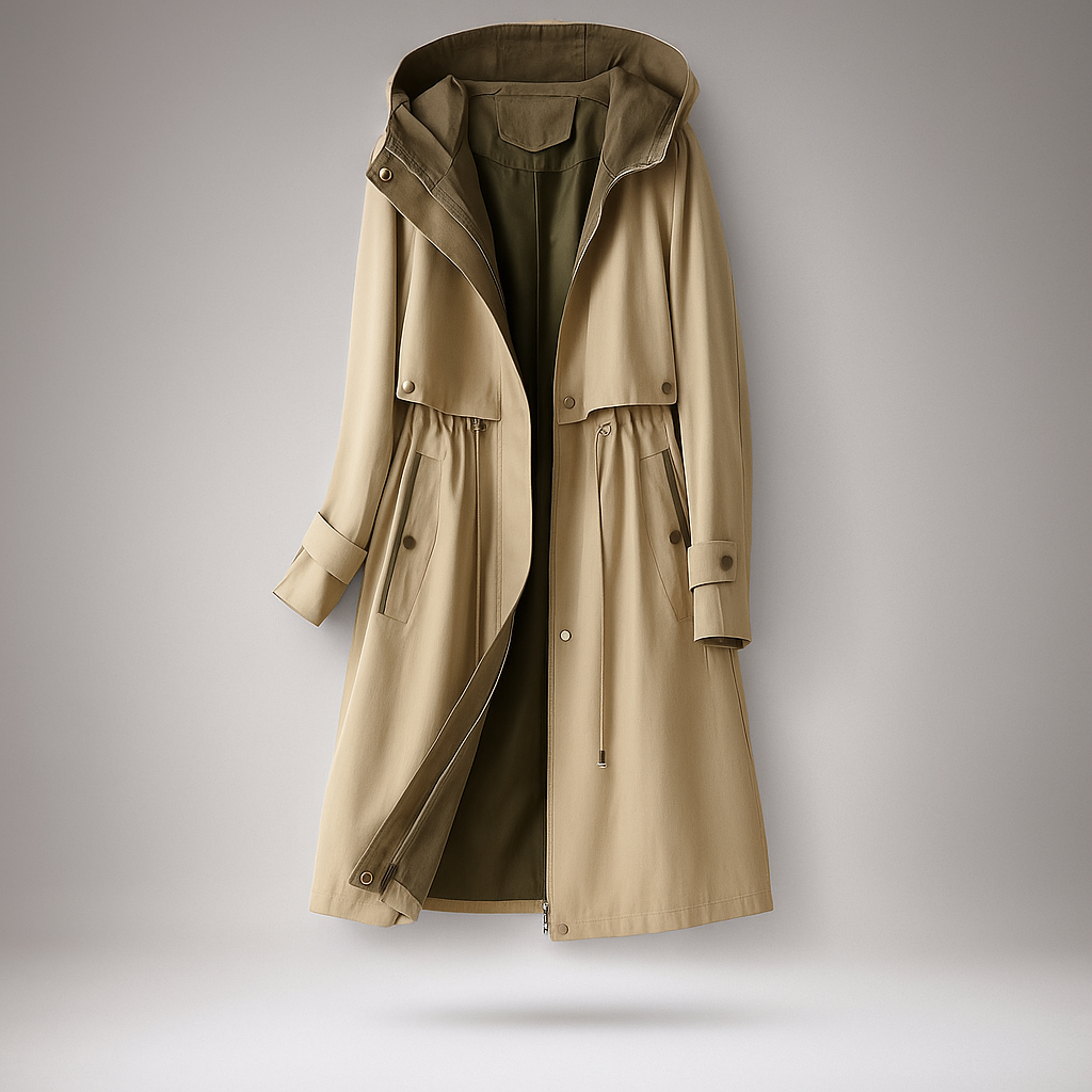 Lange trenchcoat voor dames met verstelbare capuchon - Isolde