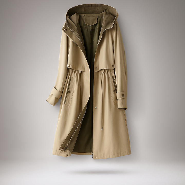 Lange trenchcoat voor dames met verstelbare capuchon - Isolde