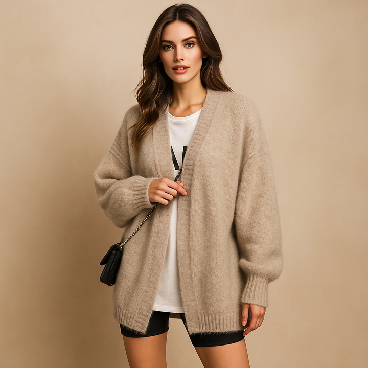 Damescardigan zacht gebreid oversized ontwerp lange mouw - Nadia