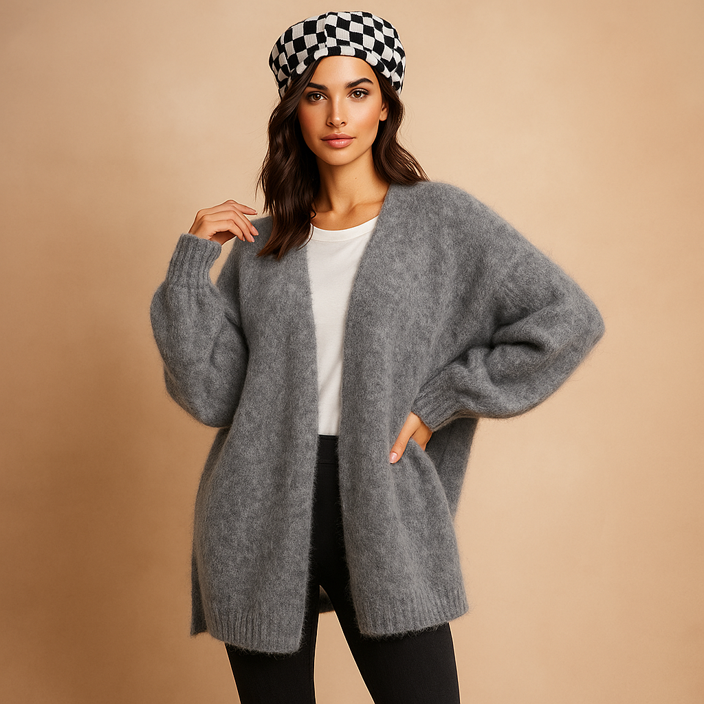 Damescardigan zacht gebreid oversized ontwerp lange mouw - Nadia