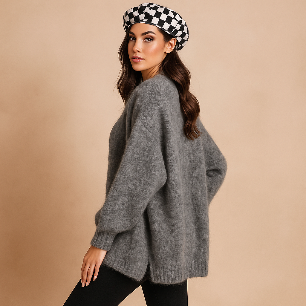Damescardigan zacht gebreid oversized ontwerp lange mouw - Nadia