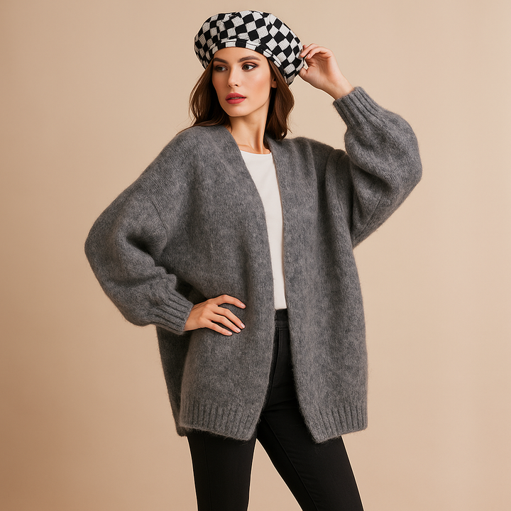 Damescardigan zacht gebreid oversized ontwerp lange mouw - Nadia