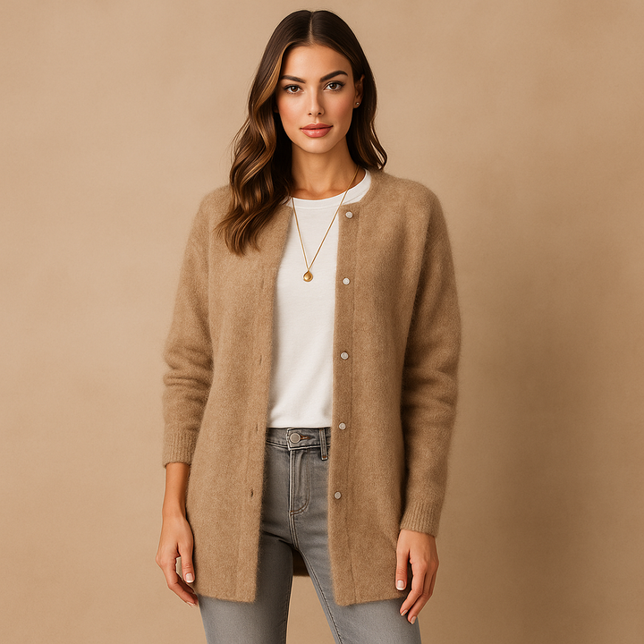 Lang damesvest met minimalistische knopen voor - Clara