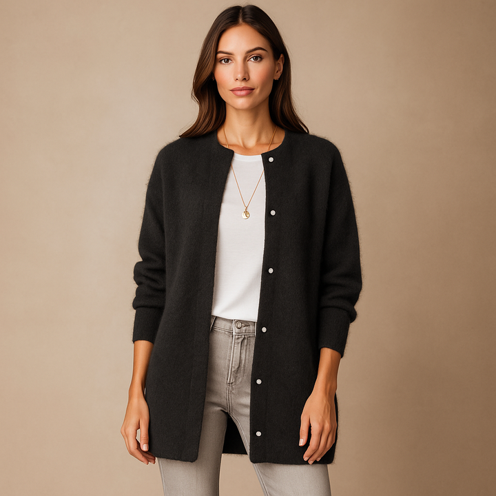 Lang damesvest met minimalistische knopen voor - Clara