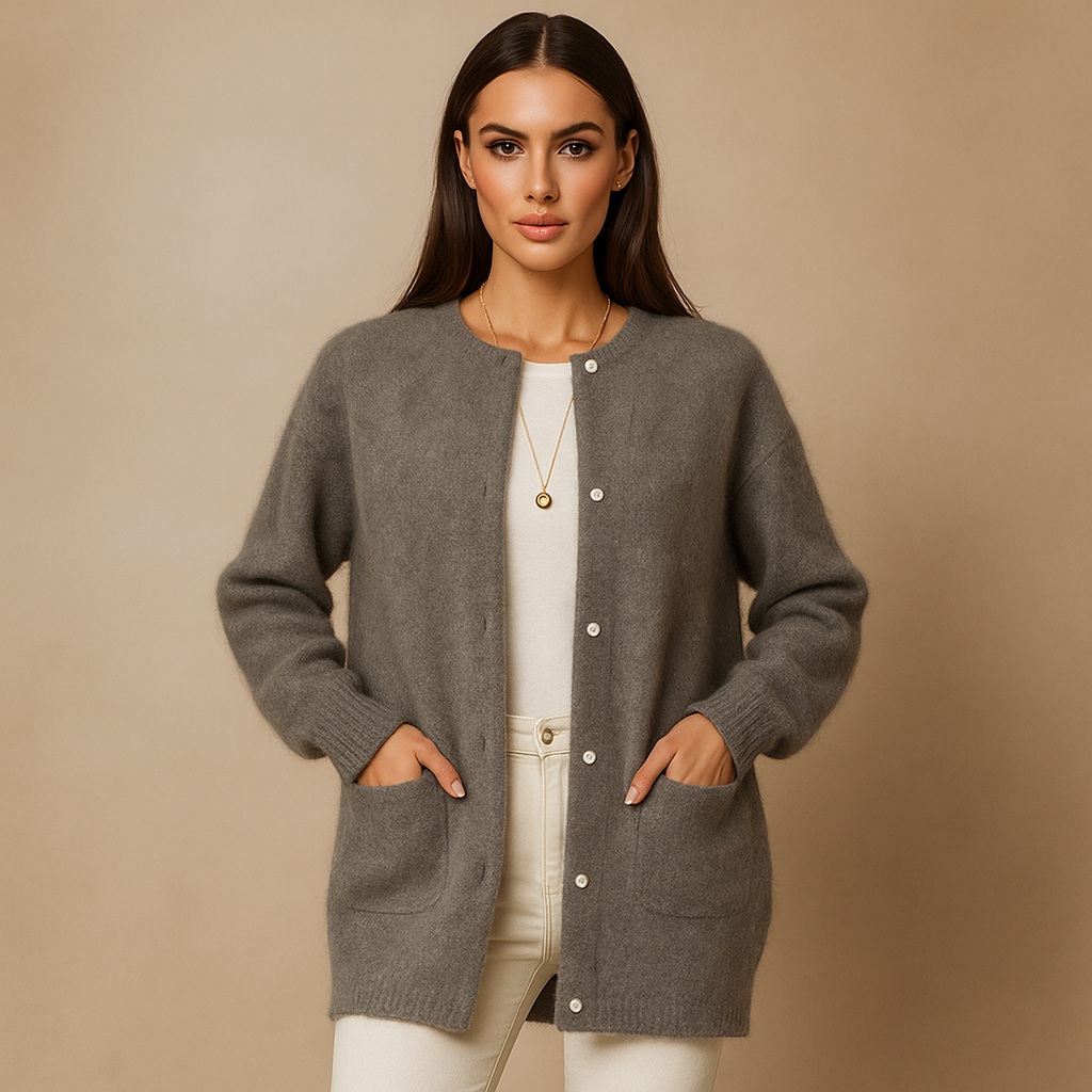 Lang damesvest met minimalistische knopen voor - Clara