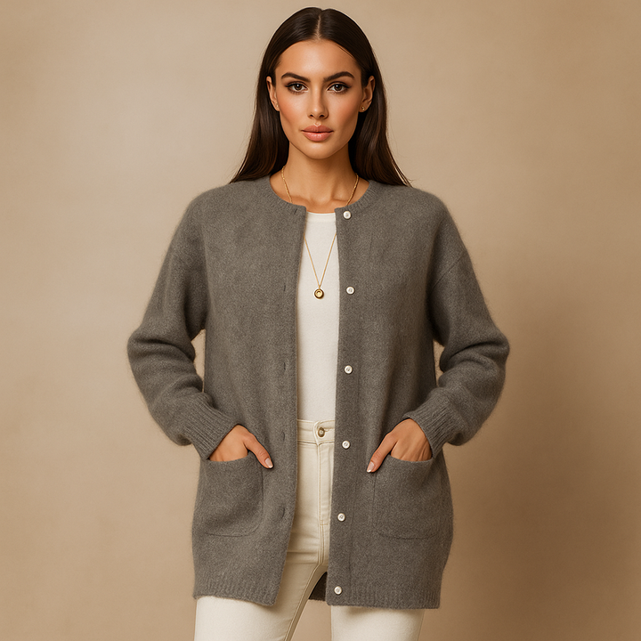 Lang damesvest met minimalistische knopen voor - Clara