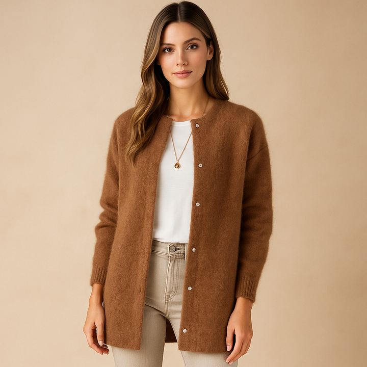 Lang damesvest met minimalistische knopen voor - Clara