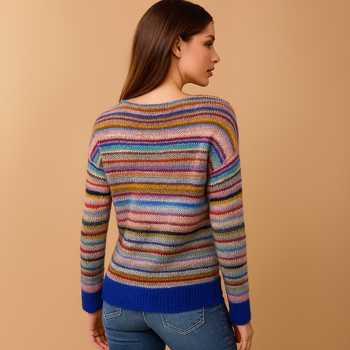 Damestrui veelkleurige strepen modern gebreid contrast manchetten - Camila