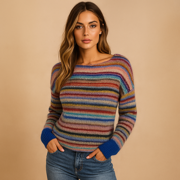Damestrui veelkleurige strepen modern gebreid contrast manchetten - Camila