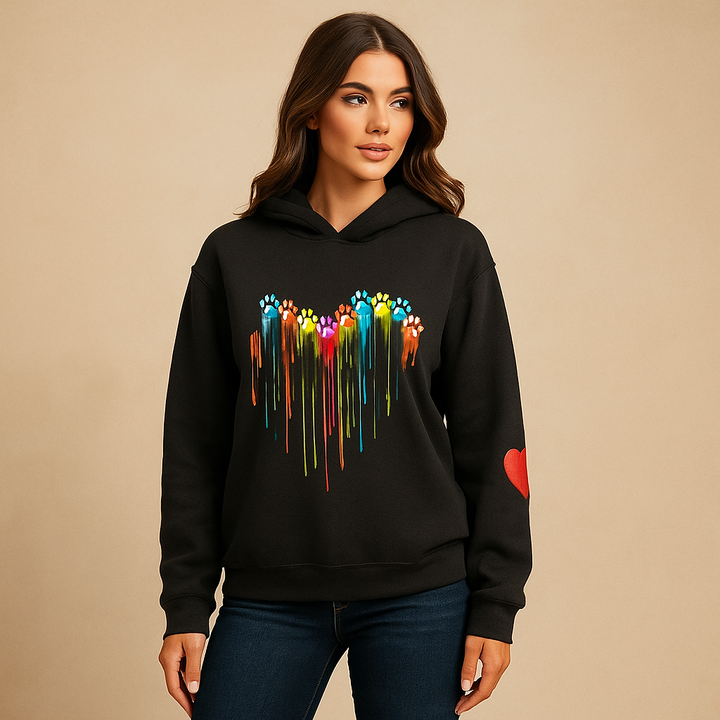 Sweater met capuchon vrouw met veelkleurige hartjesprint - Laura