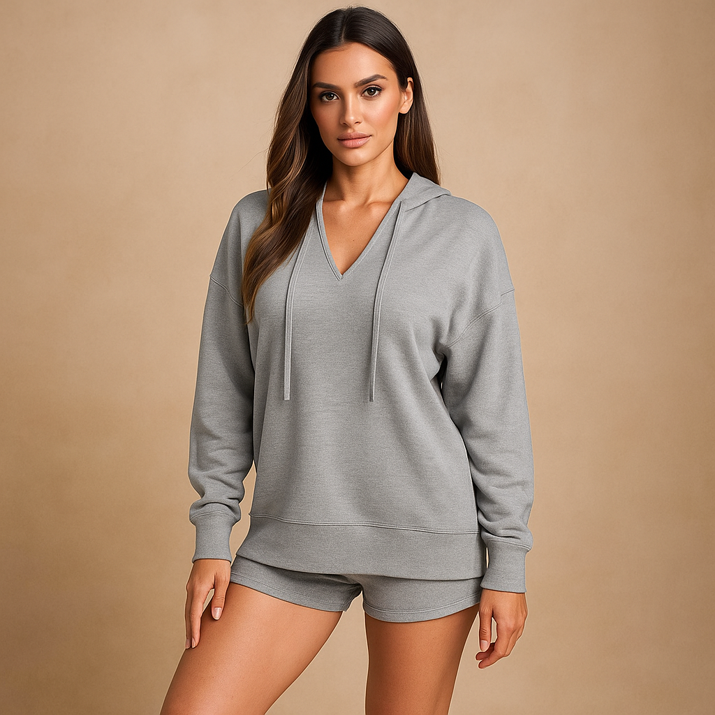 Damesset sweatshirt met capuchon en korte broek - Livia