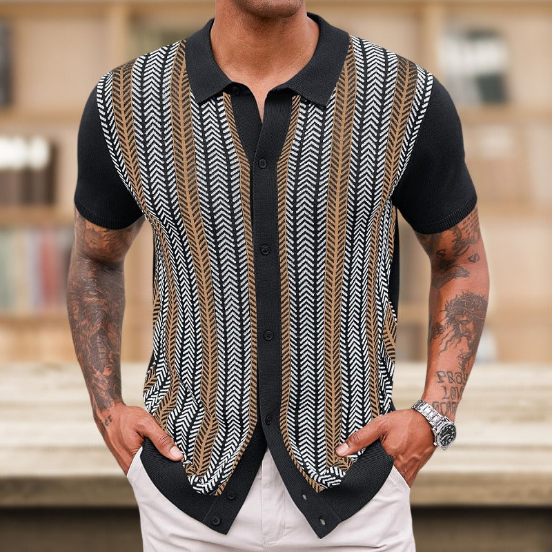 Heren casual jacquard geweven polo met verticale strepen - Marcelo