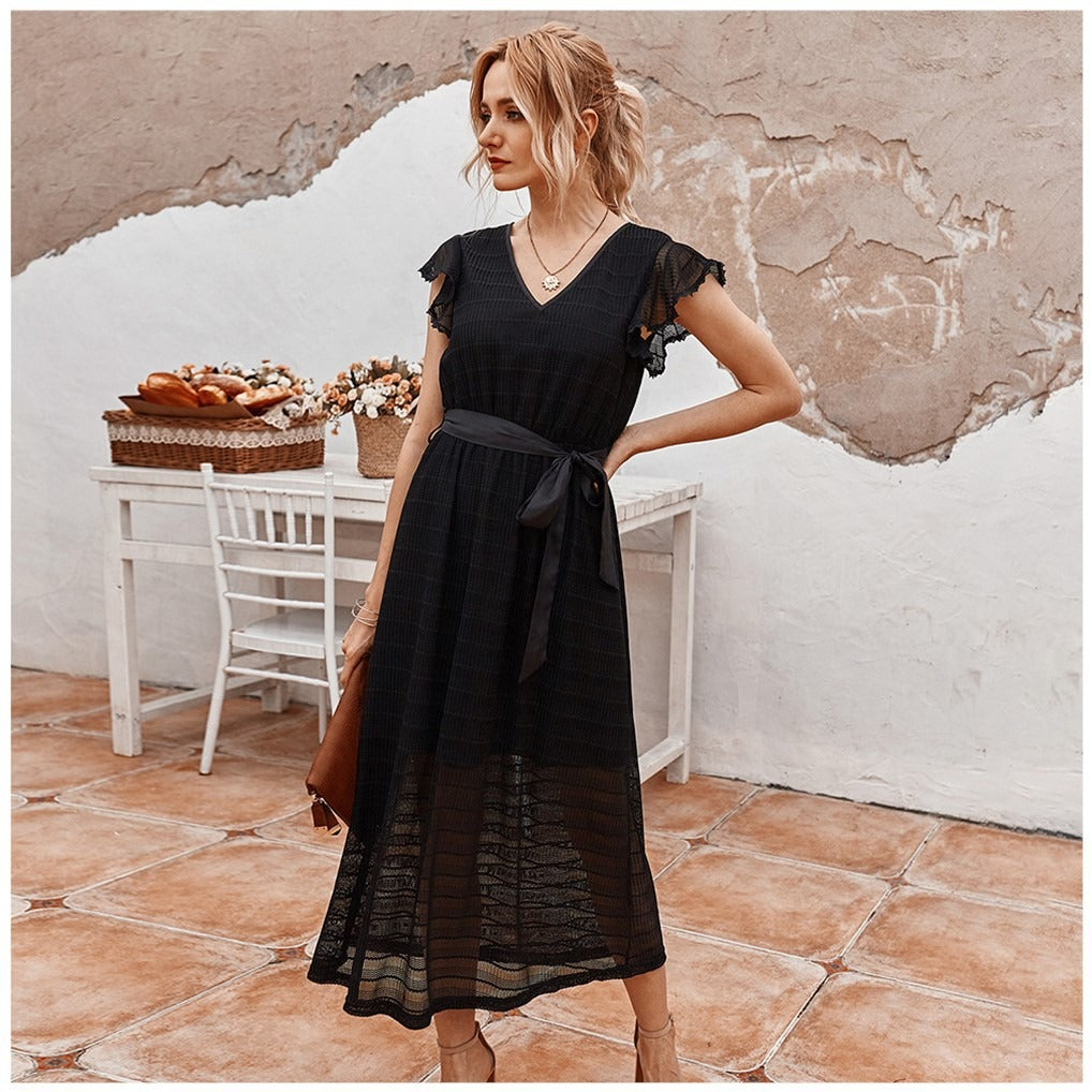Dames midi-jurk met gestructureerde chiffon romantische stijl - Juliette