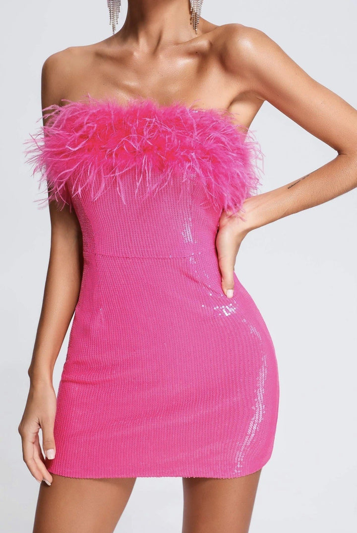 Korte jurk met strapless halslijn en pailletten - Dafne