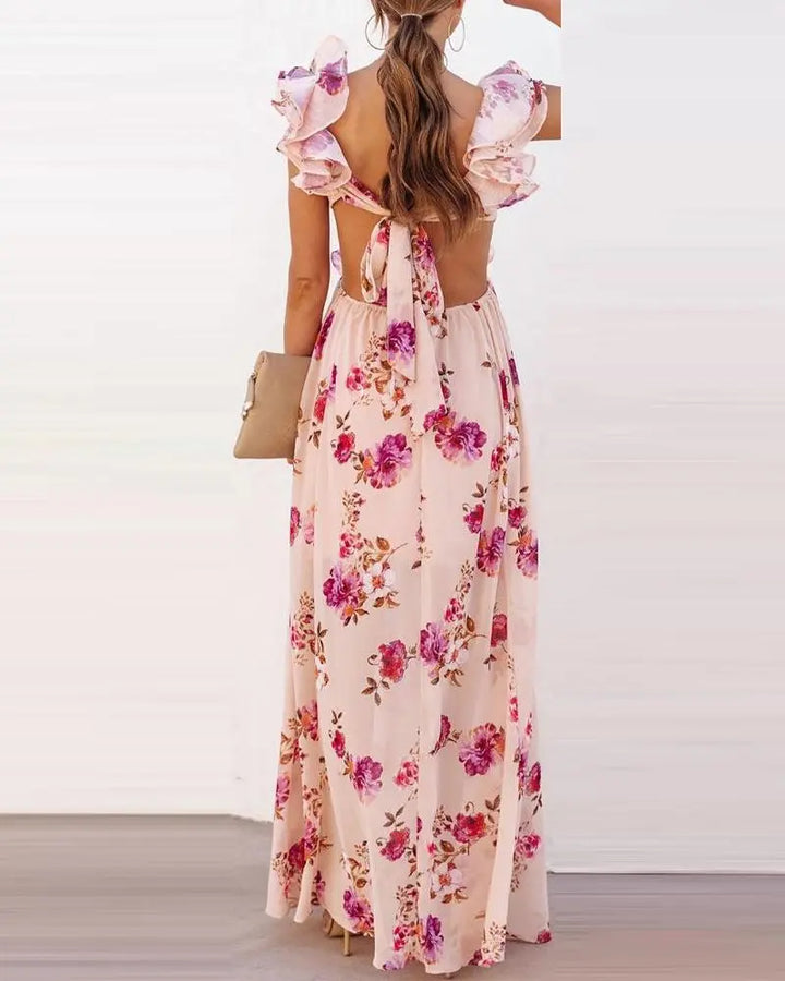 Sofia - Lange zomerjurk met open rug en bloemenprint