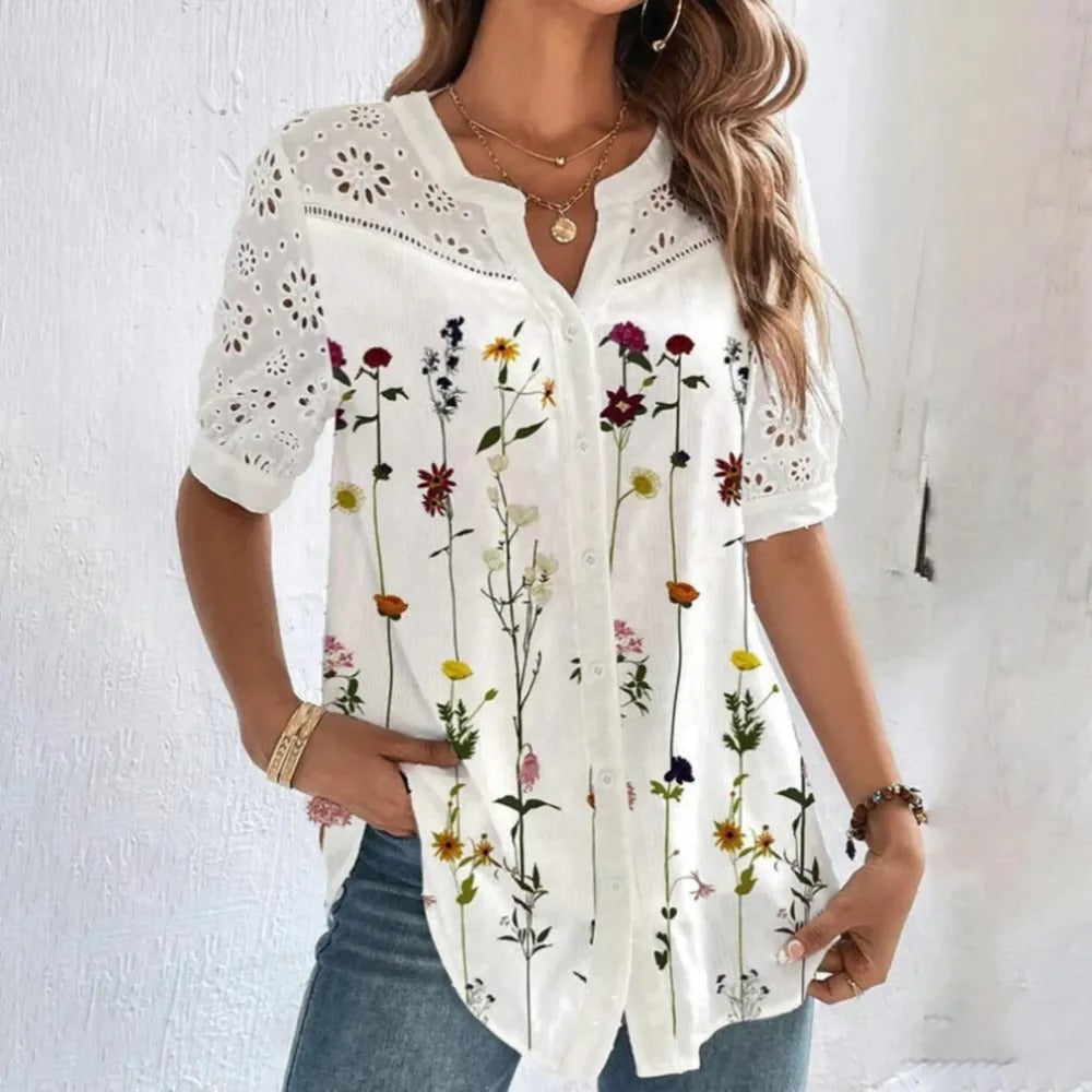 Witte geborduurde blouse in bohemian stijl - Verona