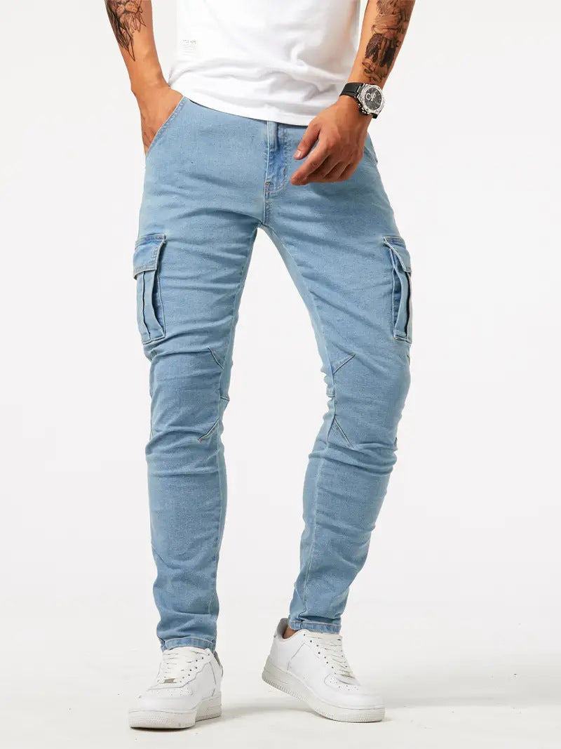 Lichtblauwe stretch denim cargobroek voor heren - Denver