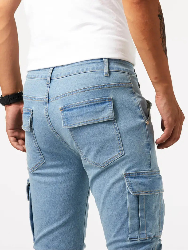 Lichtblauwe stretch denim cargobroek voor heren - Denver