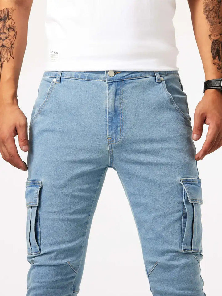 Lichtblauwe stretch denim cargobroek voor heren - Denver