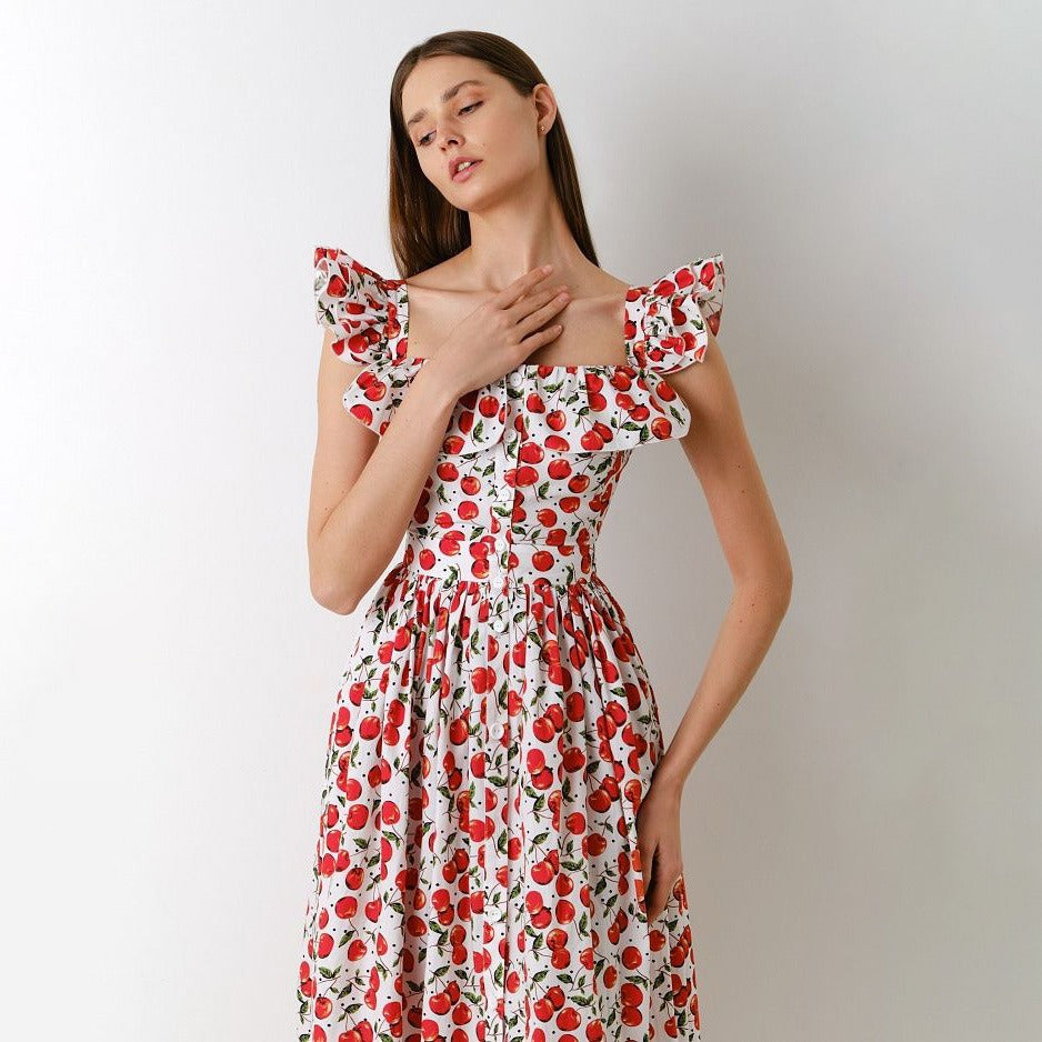 Lange jurk met bloemenprint en vierkante hals - Camille