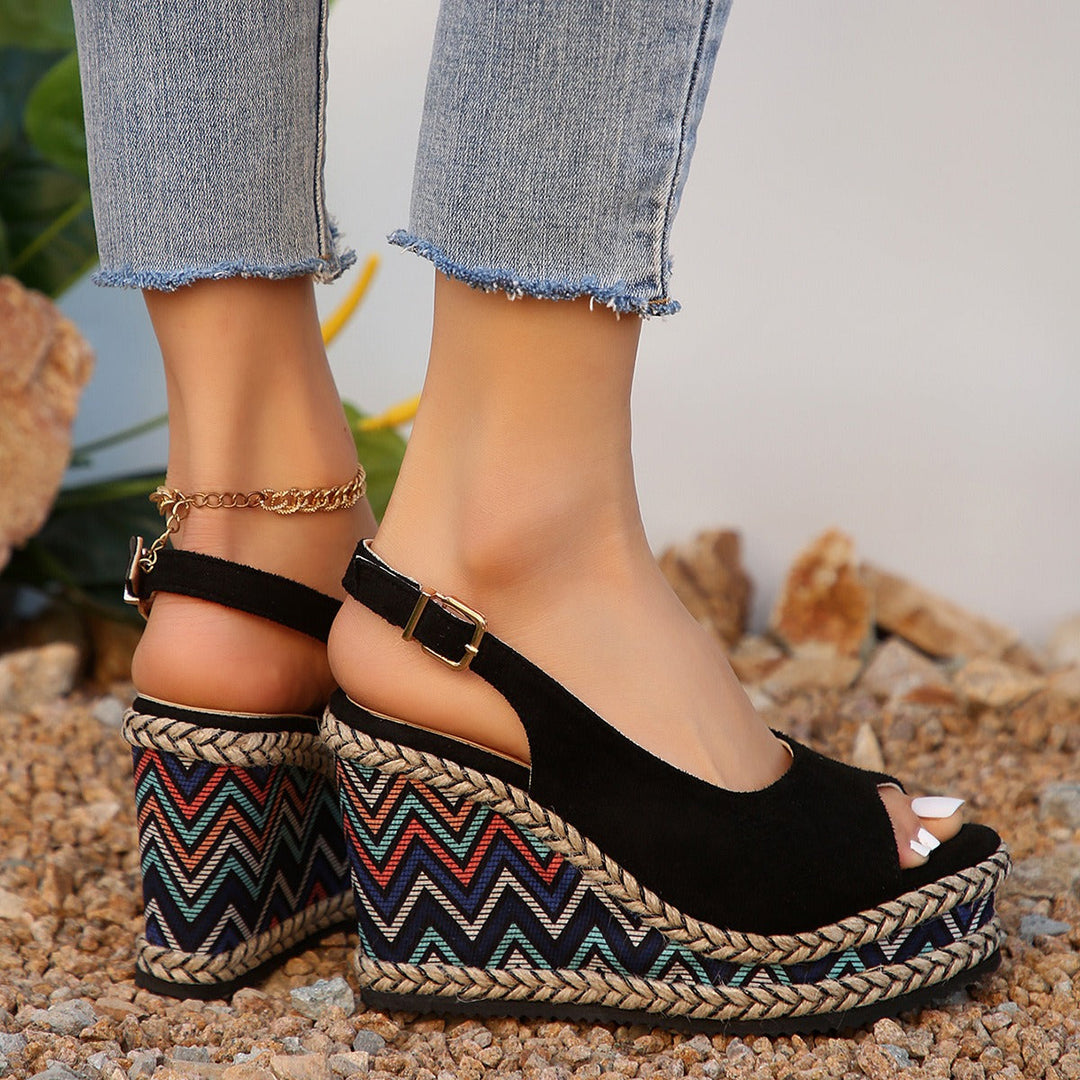 Etnische geweven plateausandalen met sleehak - Gabriela