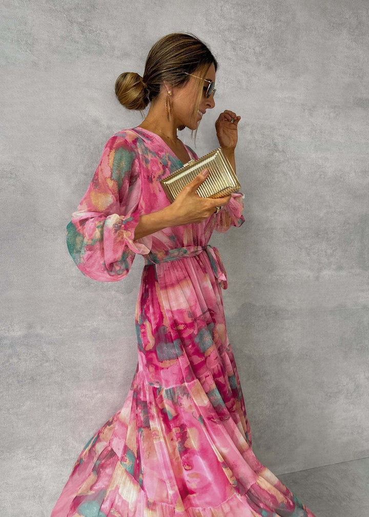 Dames maxi-jurk in chiffon met bloemenprint - Amelia
