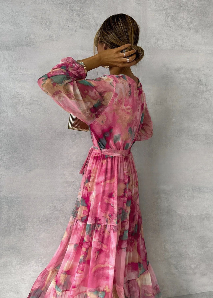 Dames maxi-jurk in chiffon met bloemenprint - Amelia