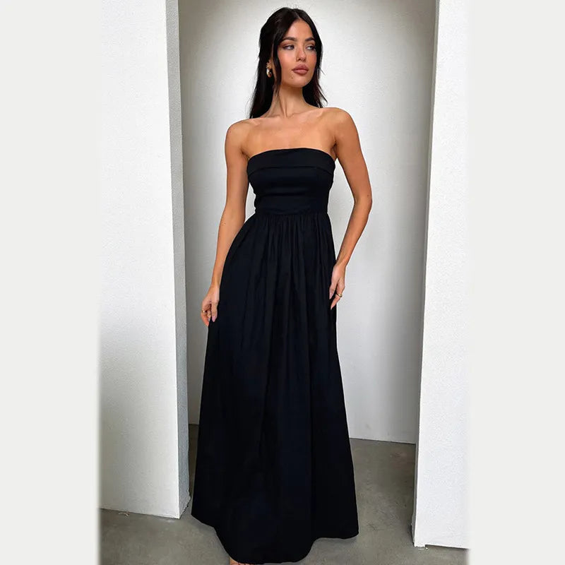 Jayla - Frenchy Effen Off-Shoulder Lange Jurk