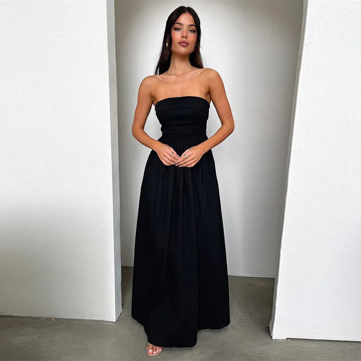 Jayla - Frenchy Effen Off-Shoulder Lange Jurk