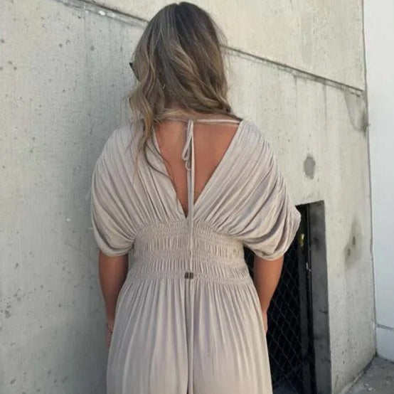 Damesjurk met lange V-hals en gerimpelde taille - Renata