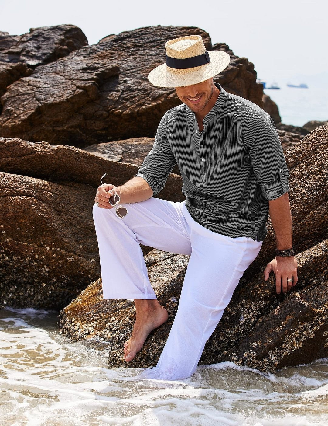 Herenoverhemd met mao kraag van lichtgewicht katoen casual stijl - Adrián