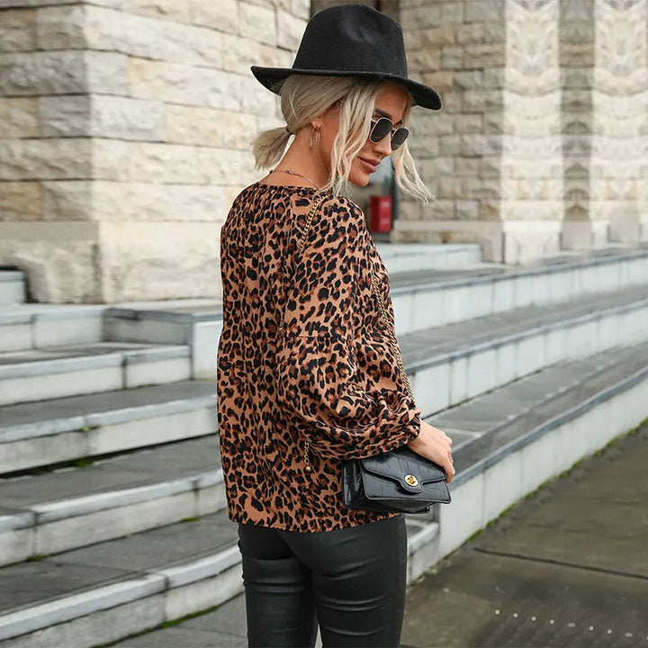 Retro damesblouse met luipaardprint en lange mouwen - Lina