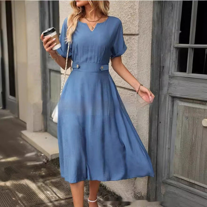 Dames midi-jurk met getailleerde pasvorm in vloeiende elegante stijl - Renata