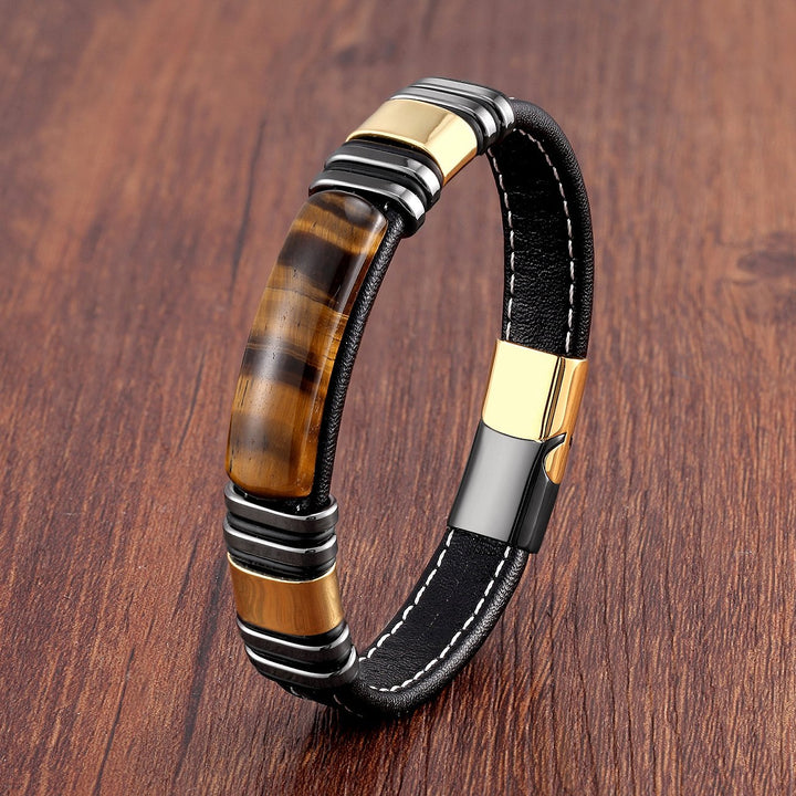 Leren herenarmband met magnetisch ontwerp van roestvrij staal - Vulcan