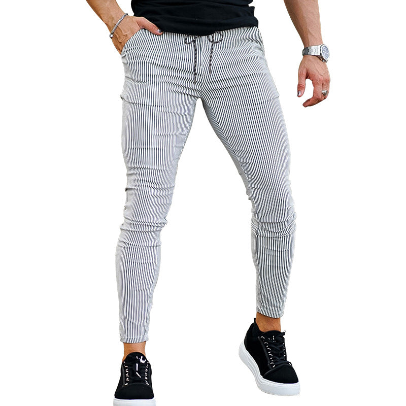 Heren casual broek verticaal gestreept slim fit zwart - Érick