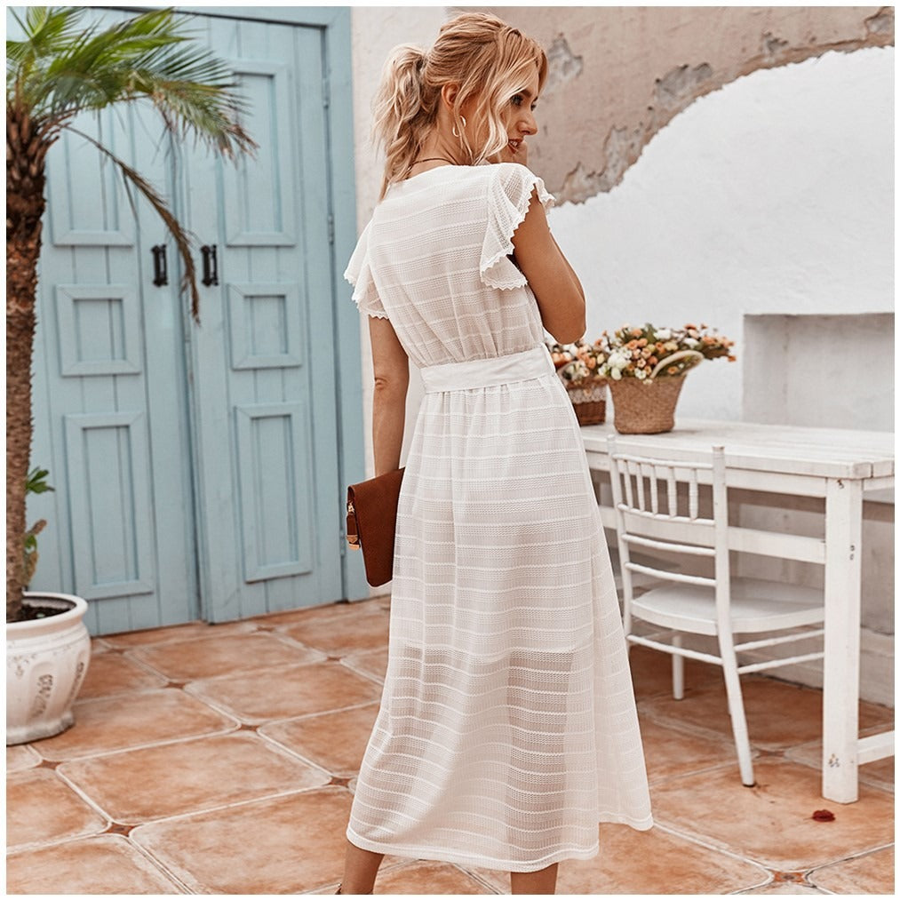 Dames midi-jurk met gestructureerde chiffon romantische stijl - Juliette