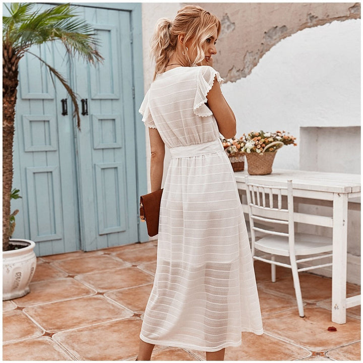 Dames midi-jurk met gestructureerde chiffon romantische stijl - Juliette