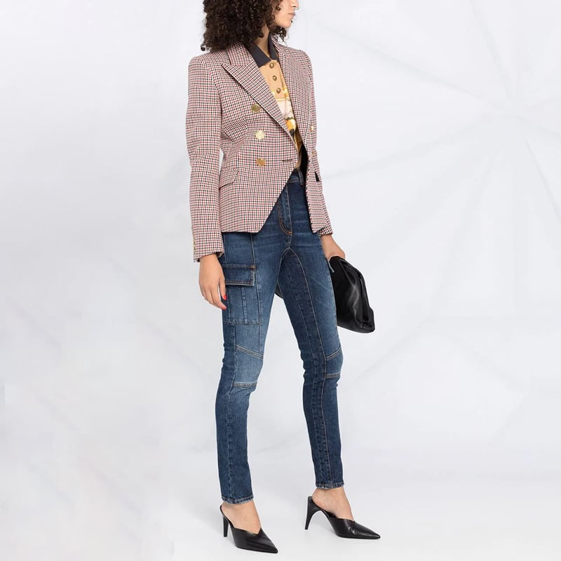 Vivi - Dames blazer in houndstooth motief met dubbele knoopsluiting