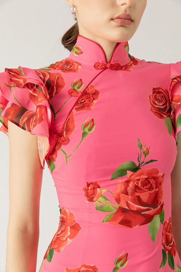 Elena - Lange jurk met wijduitlopende mouwen en bloemenprint