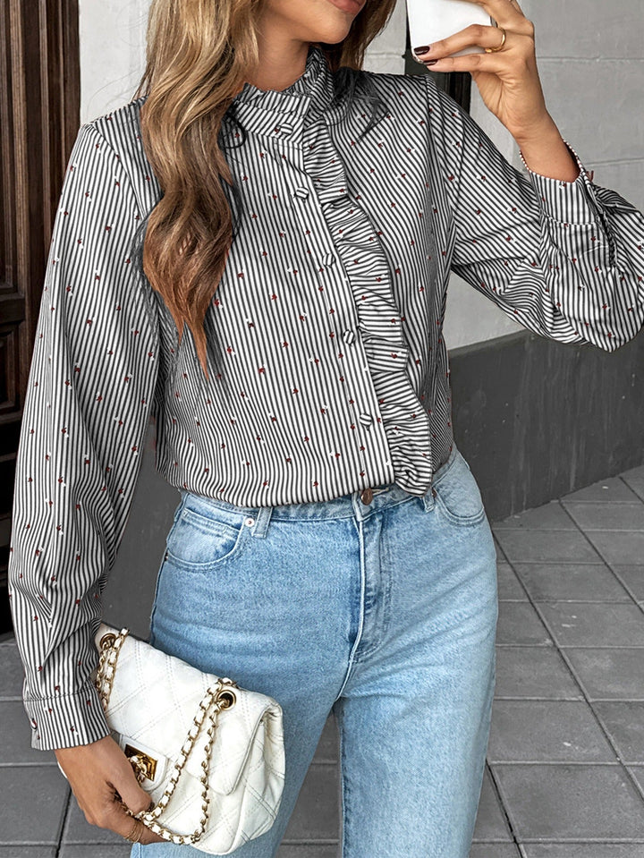 Damesblouse met lange mouwen, ruches en hoge hals - Lorena