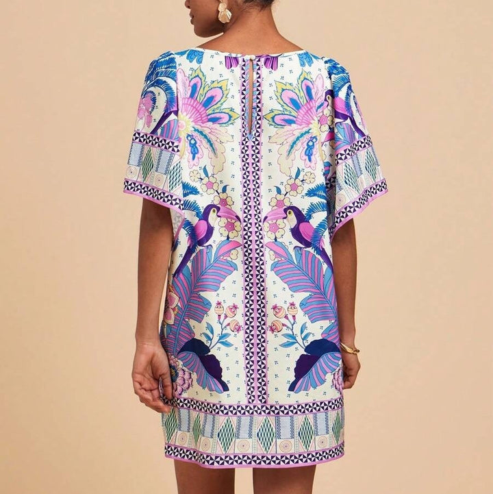Korte etnische jurk met bloemenprint voor dames - Nayeli
