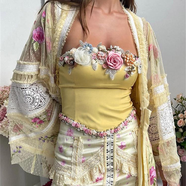Evy - Top Vintage Corset Satijn Geel