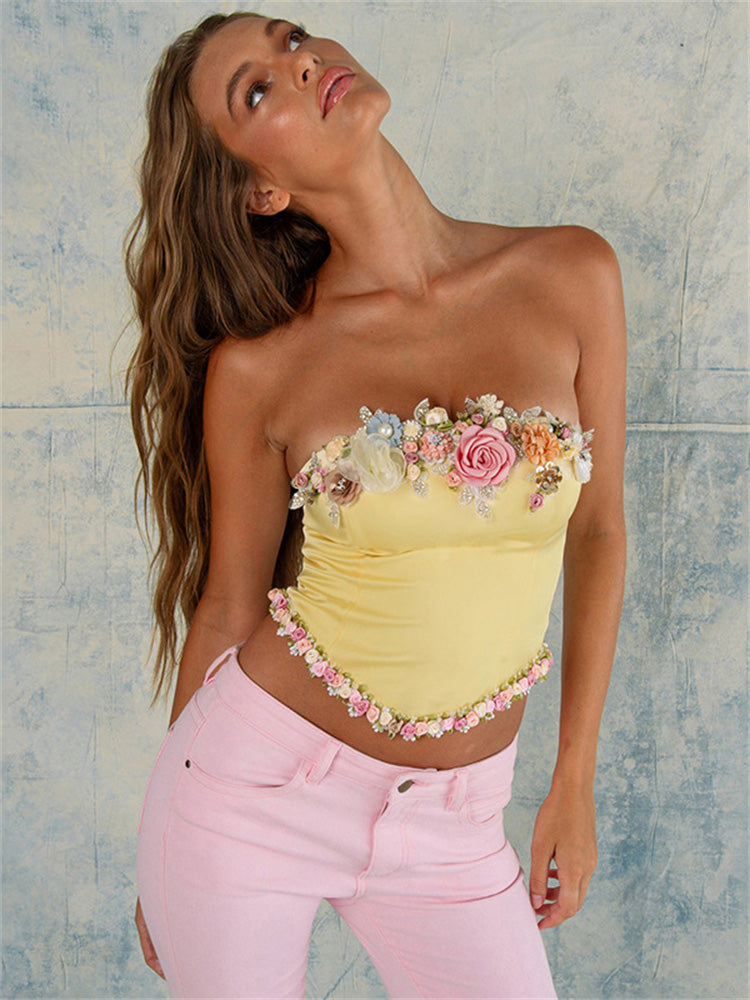 Evy - Top Vintage Corset Satijn Geel