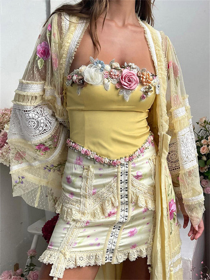 Evy - Top Vintage Corset Satijn Geel
