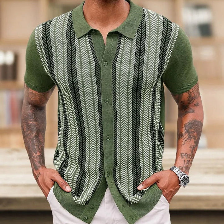 Heren casual jacquard geweven polo met verticale strepen - Marcelo