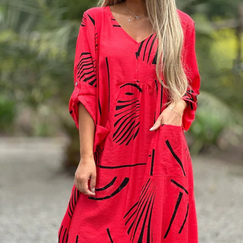 Losvallende jurk met geometrische print voor dames - Helena